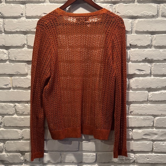 By Design Open Front Knit Cardigan in Burnt Orange with Gold Thread - Picture 4 of 7